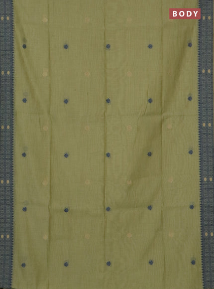 Jamdhani cotton saree pista green and blue with thread woven buttas and jamdhani pallu