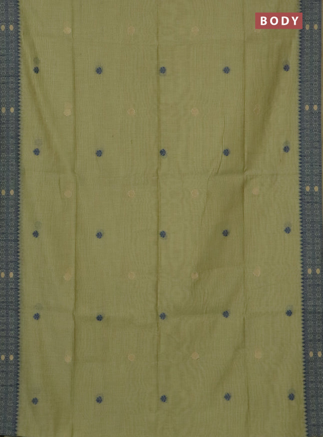 Jamdhani cotton saree pista green and blue with thread woven buttas and jamdhani pallu