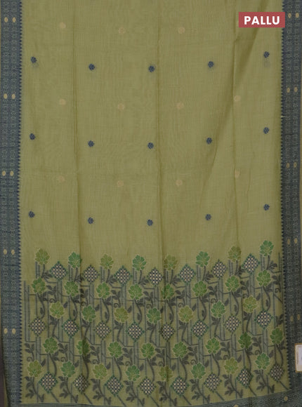 Jamdhani cotton saree pista green and blue with thread woven buttas and jamdhani pallu
