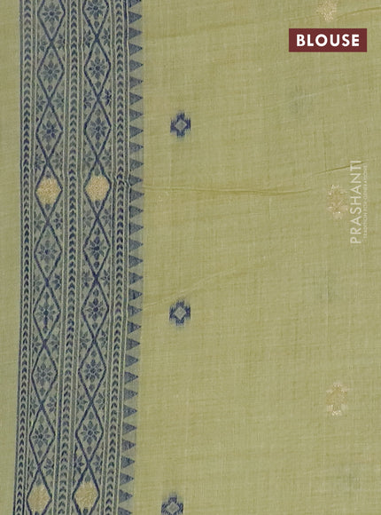 Jamdhani cotton saree pista green and blue with thread woven buttas and jamdhani pallu