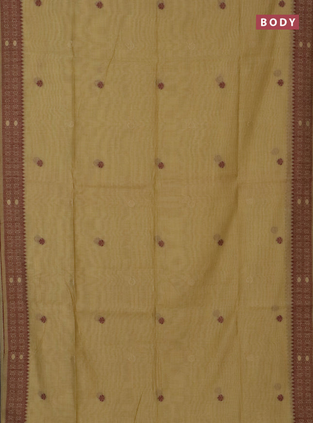 Jamdhani cotton saree pale yellow and maroon with thread woven buttas and jamdhani pallu