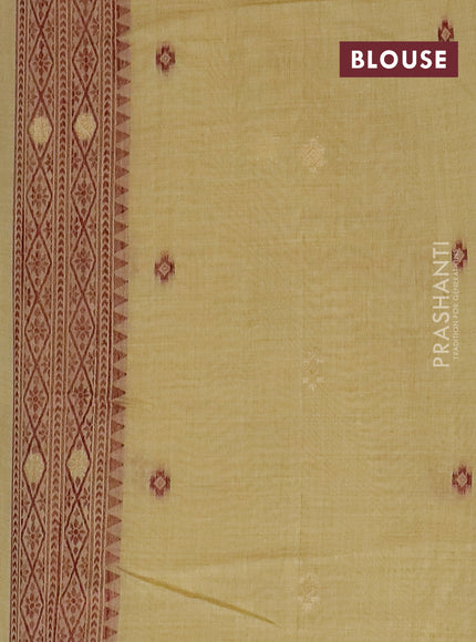 Jamdhani cotton saree pale yellow and maroon with thread woven buttas and jamdhani pallu