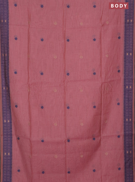 Jamdhani cotton saree peach pink and navy blue with thread woven buttas and jamdhani pallu