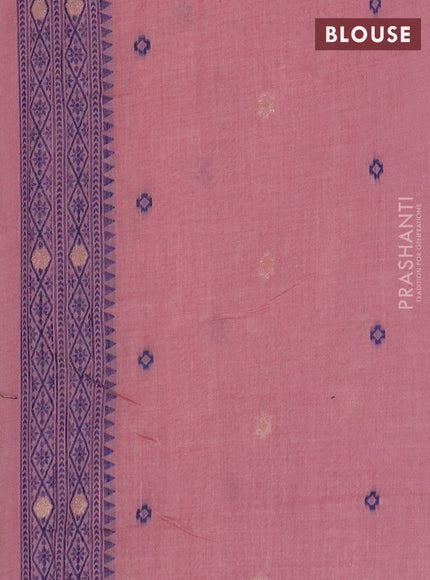 Jamdhani cotton saree peach pink and navy blue with thread woven buttas and jamdhani pallu