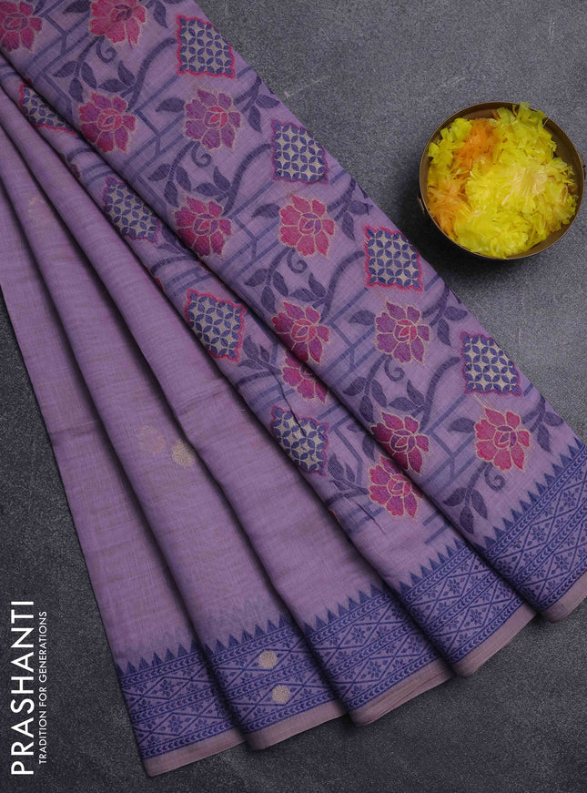 Jamdhani cotton saree lavender and navy blue with thread woven buttas and jamdhani pallu