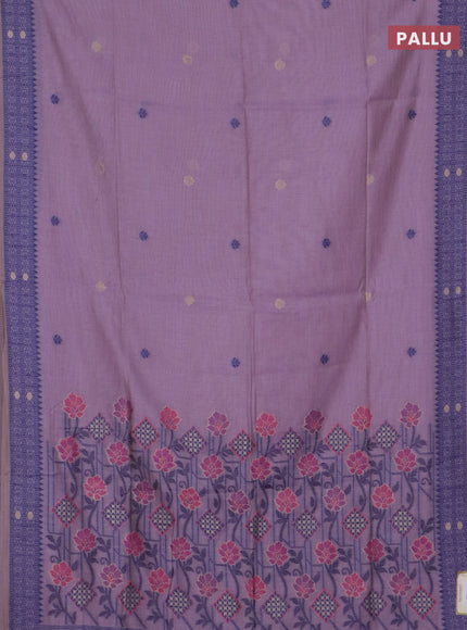 Jamdhani cotton saree lavender and navy blue with thread woven buttas and jamdhani pallu