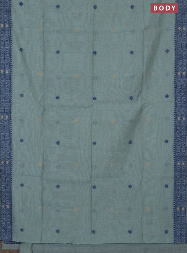 Jamdhani cotton saree teal blue and navy blue with thread woven buttas and jamdhani pallu