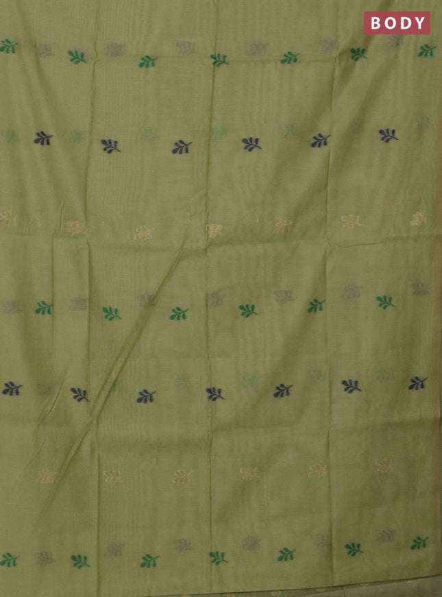 Jamdhani cotton saree pista green with thread woven buttas and jamdhani pallu