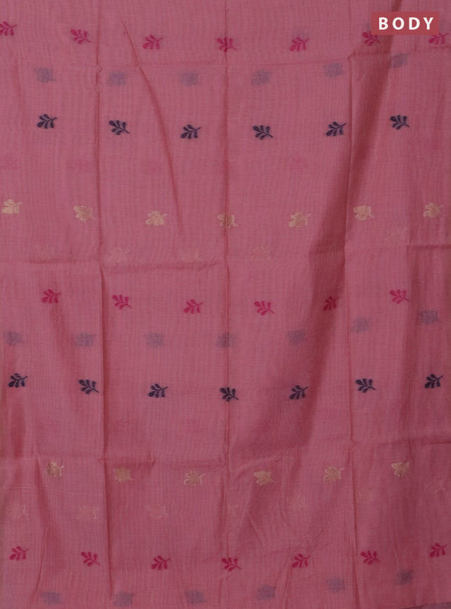 Jamdhani cotton saree peach pink with thread woven buttas and jamdhani pallu