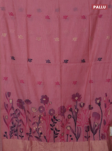 Jamdhani cotton saree peach pink with thread woven buttas and jamdhani pallu