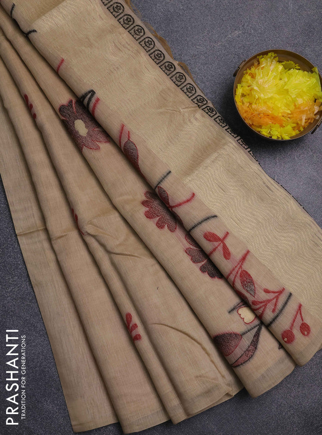 Jamdhani cotton saree sandal with thread woven buttas and jamdhani pallu