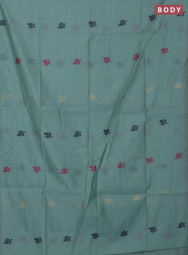 Jamdhani cotton saree teal green shade with thread woven buttas and jamdhani pallu