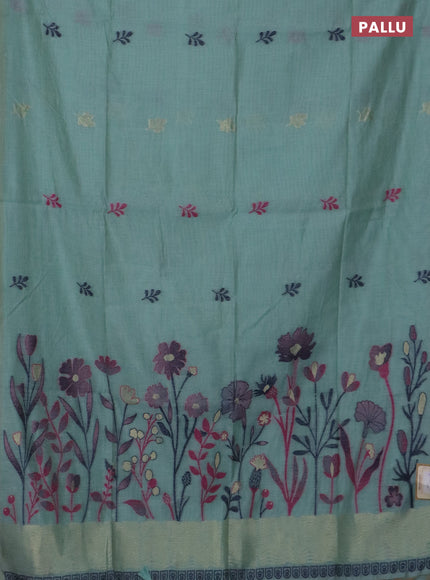 Jamdhani cotton saree teal green shade with thread woven buttas and jamdhani pallu