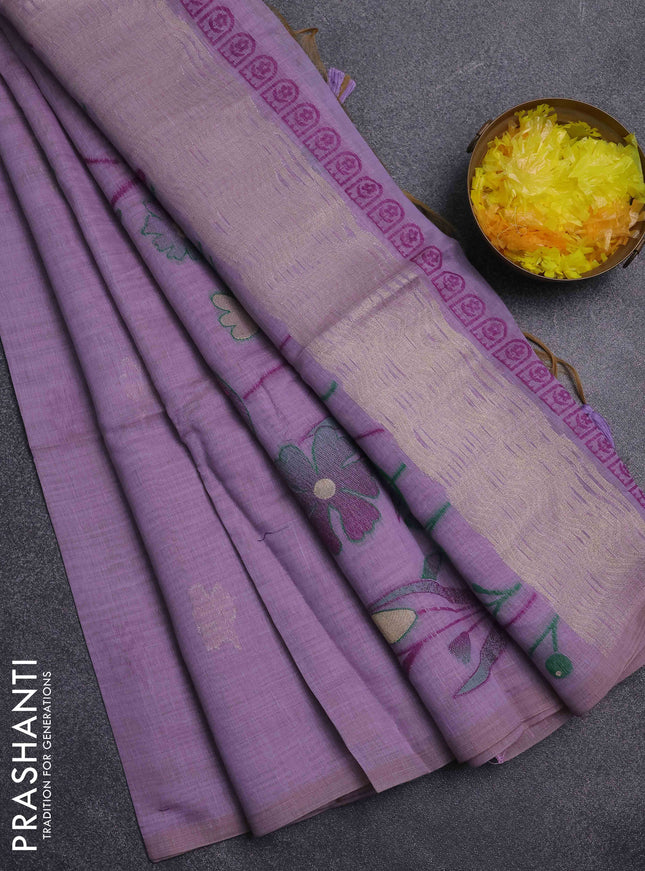 Jamdhani cotton saree lavender with thread woven buttas and jamdhani pallu