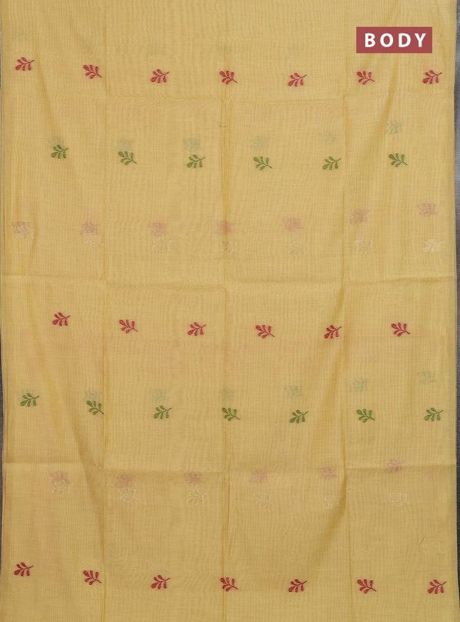 Jamdhani cotton saree pale yellow with thread woven buttas and jamdhani pallu