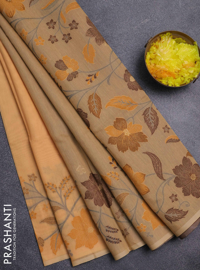 Jamdhani cotton saree pale orange and brown with thread & zari woven buttas and jamdhani pallu