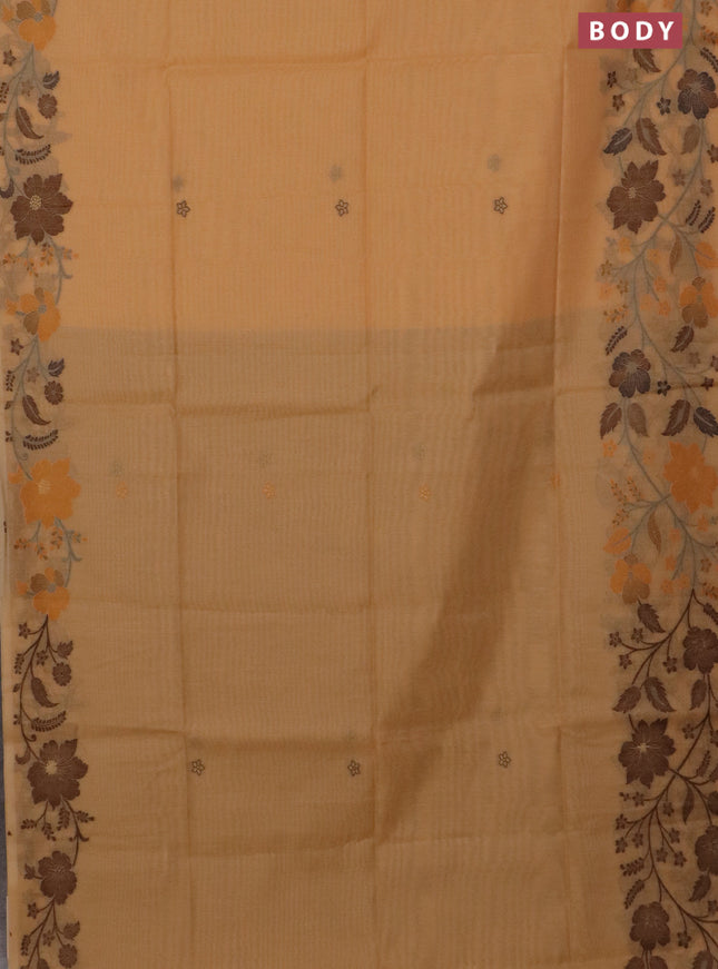 Jamdhani cotton saree pale orange and brown with thread & zari woven buttas and jamdhani pallu