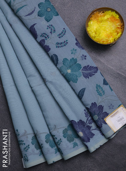 Jamdhani cotton saree pastel blue and navy blue with thread & zari woven buttas and jamdhani pallu
