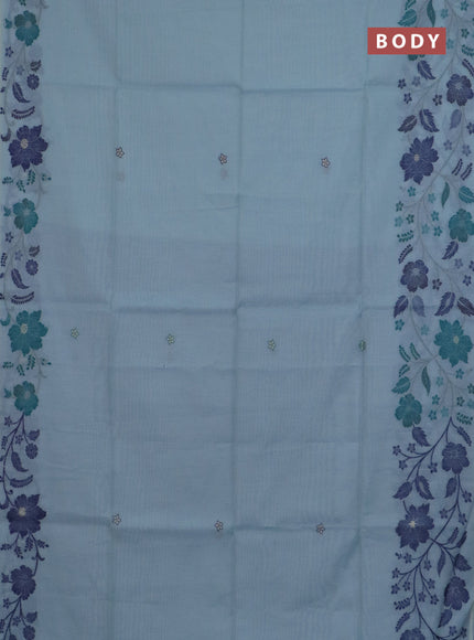 Jamdhani cotton saree pastel blue and navy blue with thread & zari woven buttas and jamdhani pallu