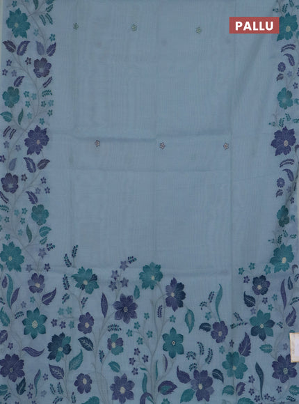 Jamdhani cotton saree pastel blue and navy blue with thread & zari woven buttas and jamdhani pallu