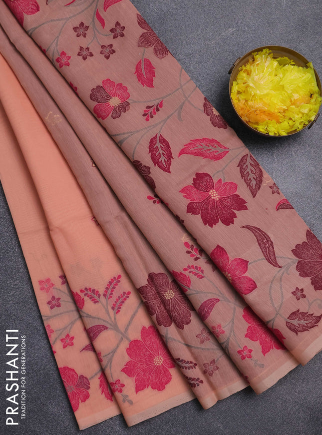 Jamdhani cotton saree peach shade and deep maroon with thread & zari woven buttas and jamdhani pallu