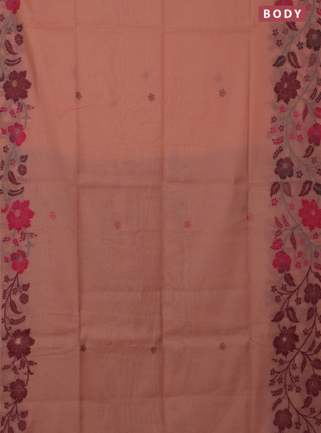Jamdhani cotton saree peach shade and deep maroon with thread & zari woven buttas and jamdhani pallu