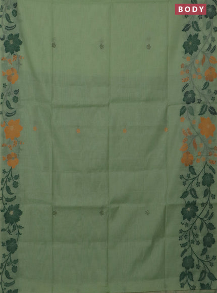 Jamdhani cotton saree pastel green and green with thread & zari woven buttas and jamdhani pallu