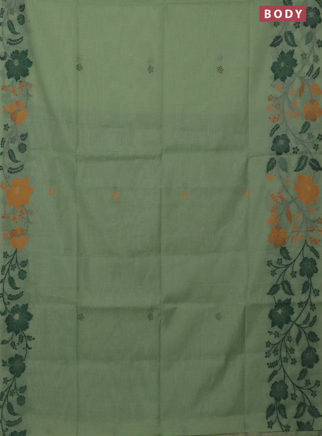 Jamdhani cotton saree pastel green and green with thread & zari woven buttas and jamdhani pallu