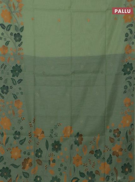Jamdhani cotton saree pastel green and green with thread & zari woven buttas and jamdhani pallu