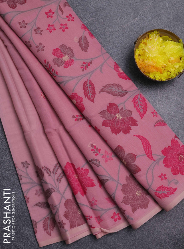 Jamdhani cotton saree peach pink and pink with thread & zari woven buttas and jamdhani pallu