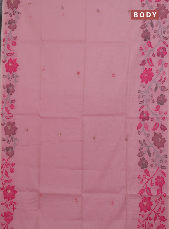 Jamdhani cotton saree peach pink and pink with thread & zari woven buttas and jamdhani pallu