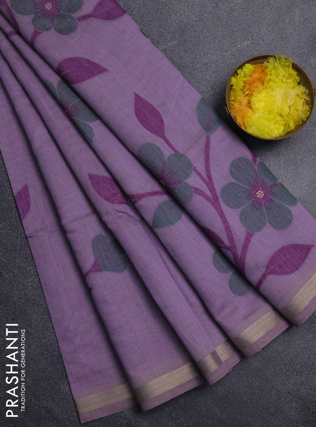 Jamdhani cotton saree lavender and green with thread woven buttas and jamdhani pallu