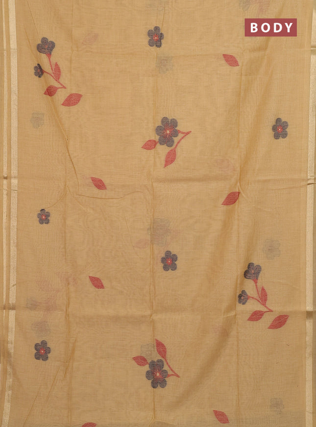 Jamdhani cotton saree sandal and navy blue with thread woven buttas and jamdhani pallu