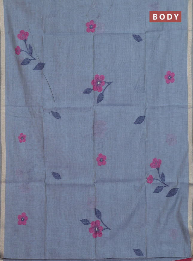Jamdhani cotton saree grey and pink with thread woven buttas and jamdhani pallu