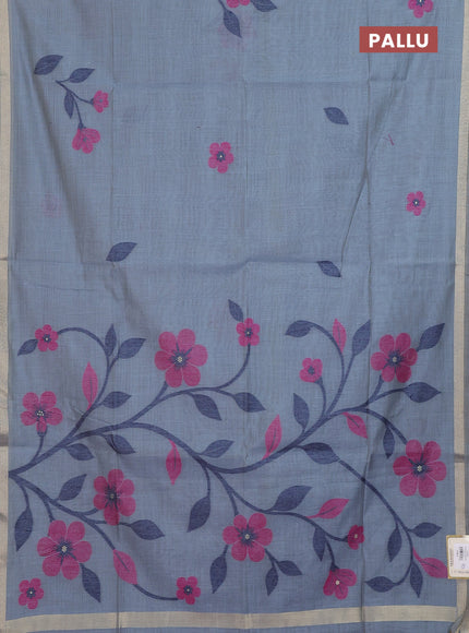 Jamdhani cotton saree grey and pink with thread woven buttas and jamdhani pallu