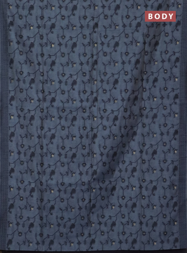 Jamdhani cotton saree grey and navy blue with thread woven buttas and jamdhani pallu