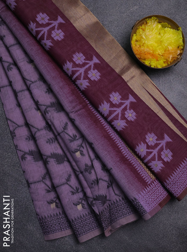 Jamdhani cotton saree lavender and purple with allover thread weaves and jamdhani pallu