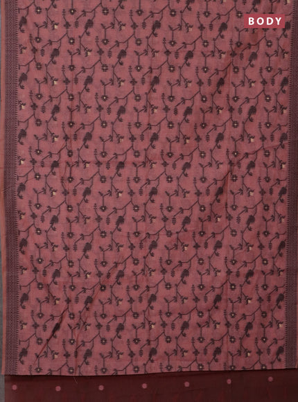 Jamdhani cotton saree dark peach shade and maroon with allover thread weaves and jamdhani pallu