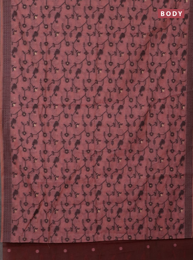 Jamdhani cotton saree dark peach shade and maroon with allover thread weaves and jamdhani pallu