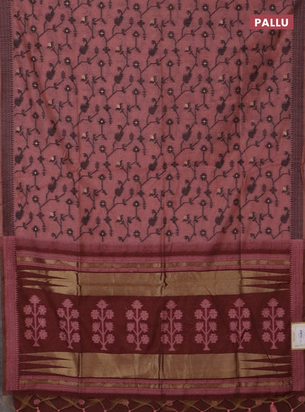 Jamdhani cotton saree dark peach shade and maroon with allover thread weaves and jamdhani pallu