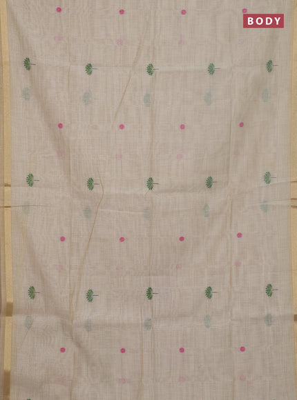 Jamdhani cotton saree beige and pink with thread woven buttas and jamdhani pallu