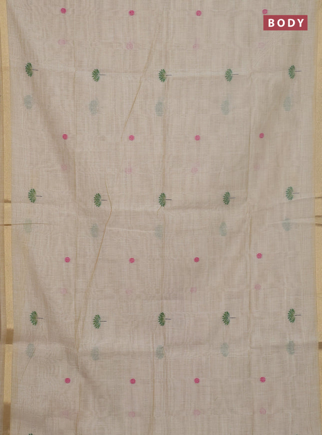 Jamdhani cotton saree beige and pink with thread woven buttas and jamdhani pallu