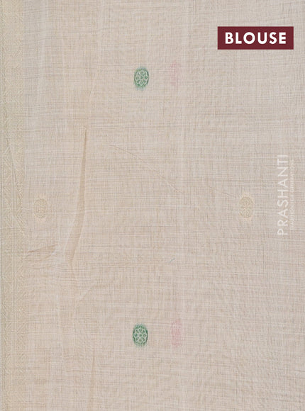 Jamdhani cotton saree beige and pink with thread woven buttas and jamdhani pallu