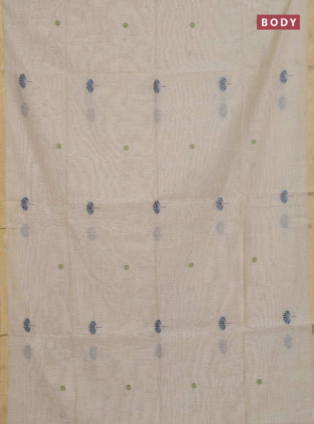 Jamdhani cotton saree beige and purple with thread woven buttas and jamdhani pallu