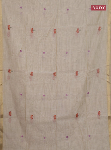 Jamdhani cotton saree beige and green with thread woven buttas and jamdhani pallu