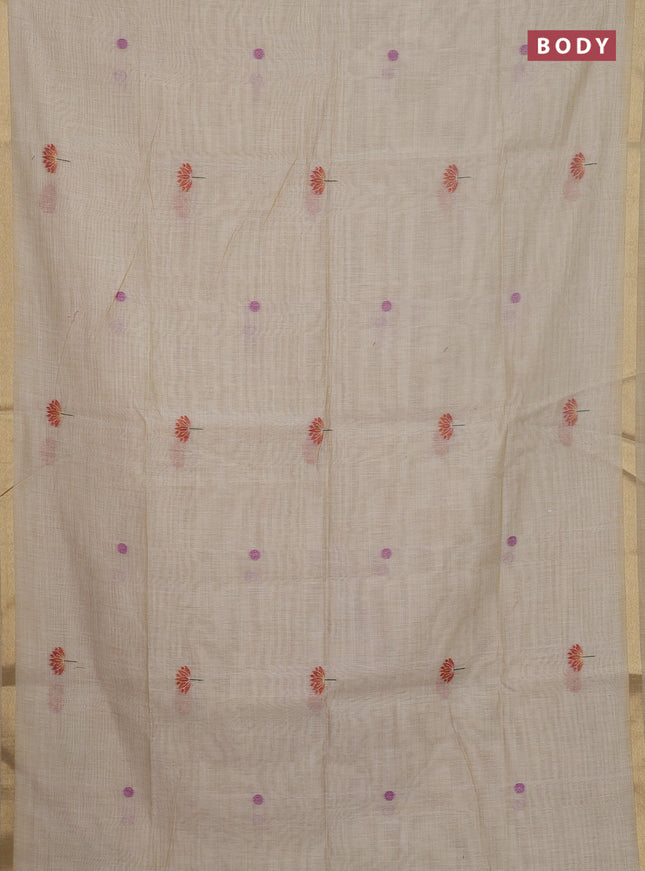 Jamdhani cotton saree beige and green with thread woven buttas and jamdhani pallu