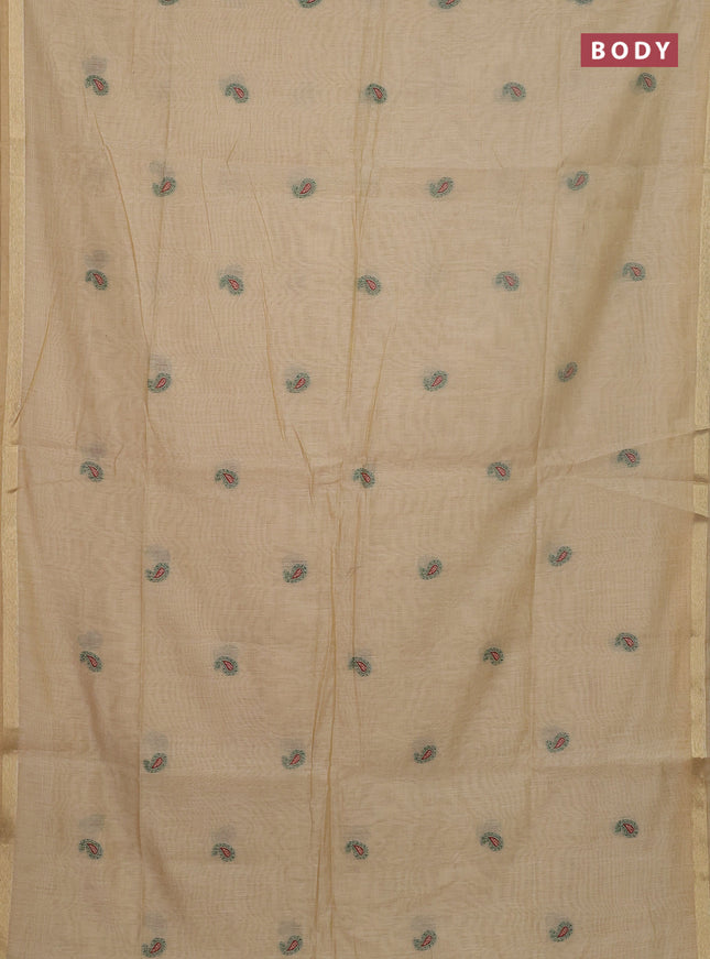 Jamdhani cotton saree beige and green with thread woven buttas and jamdhani pallu
