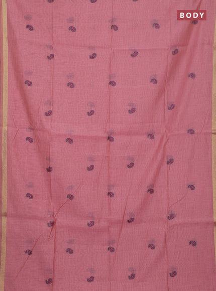 Jamdhani cotton saree peach pink with thread woven buttas and jamdhani pallu