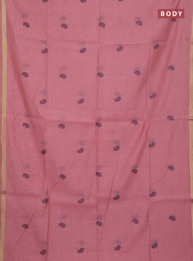 Jamdhani cotton saree peach pink with thread woven buttas and jamdhani pallu