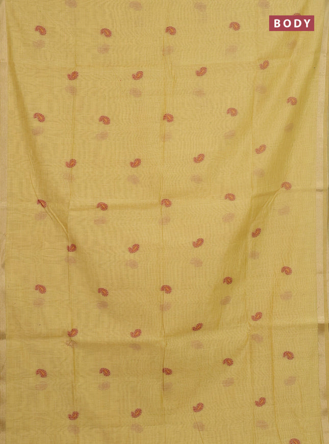 Jamdhani cotton saree pale yellow with thread woven buttas and jamdhani pallu